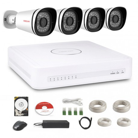 Kit de Vidéosurveillance numérique HD 4 Caméras 720P – Foscam FN3108XE-B4-1T