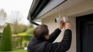 Illustration éditoriale pour l’article « Installer une caméra de surveillance sans fil extérieur »
