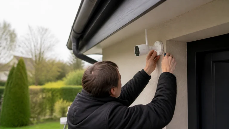Illustration éditoriale pour l’article « Installer une caméra de surveillance sans fil extérieur »